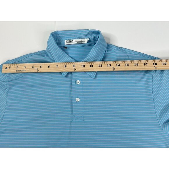 Criquet Polo Shirt Mens Large Blue Pink Striped Stretch Performance Golf - Picture 13 of 14
